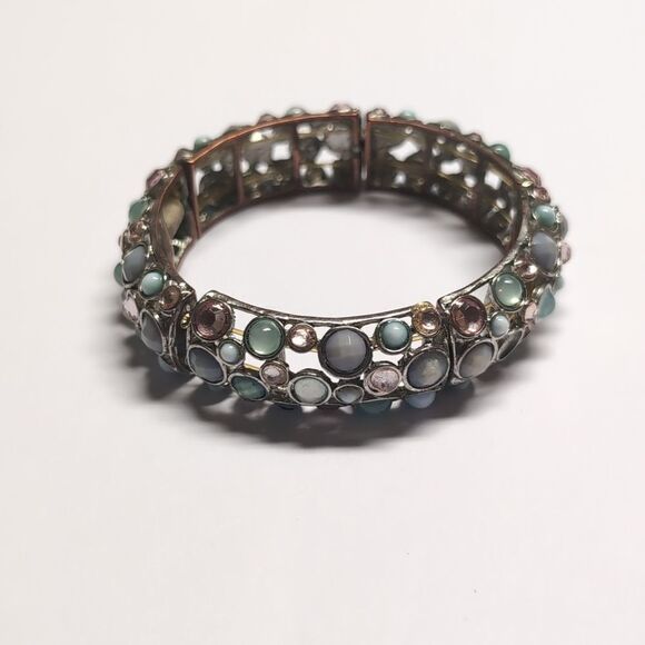 249 Vintage Silver Blue and Pink Faceted Beaded Bangle Bracelet - Picture 5 of 6